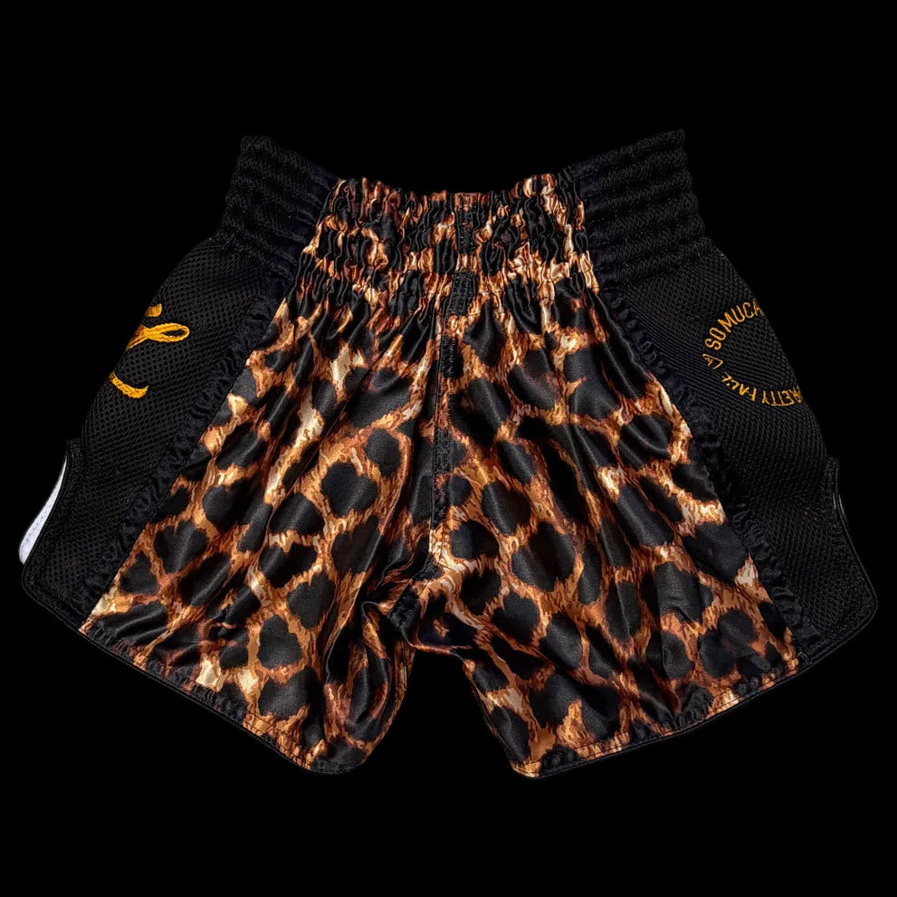 Fightlab Miss Leopard Print Thai Boxing Shorts on model