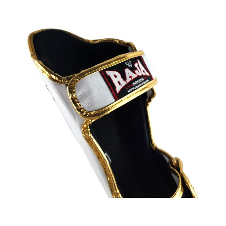 RAJA BOXING LS2 Lightweight Shin Guards in white, angled view
