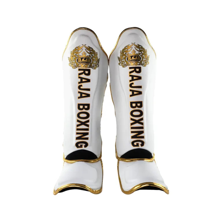 RAJA BOXING LS2 Lightweight Shin Guards in white, side view