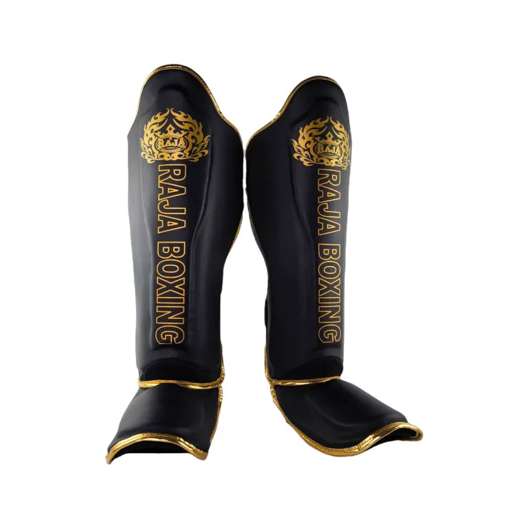Raja Boxing LS2 Lightweight Shin Guards in black, front view