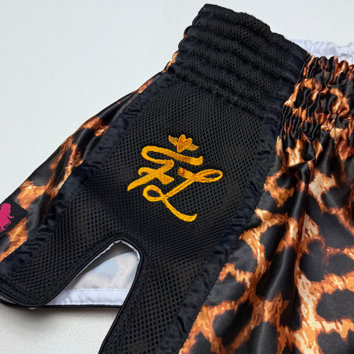 Fightlab Miss Leopard Print Thai Boxing Shorts close up