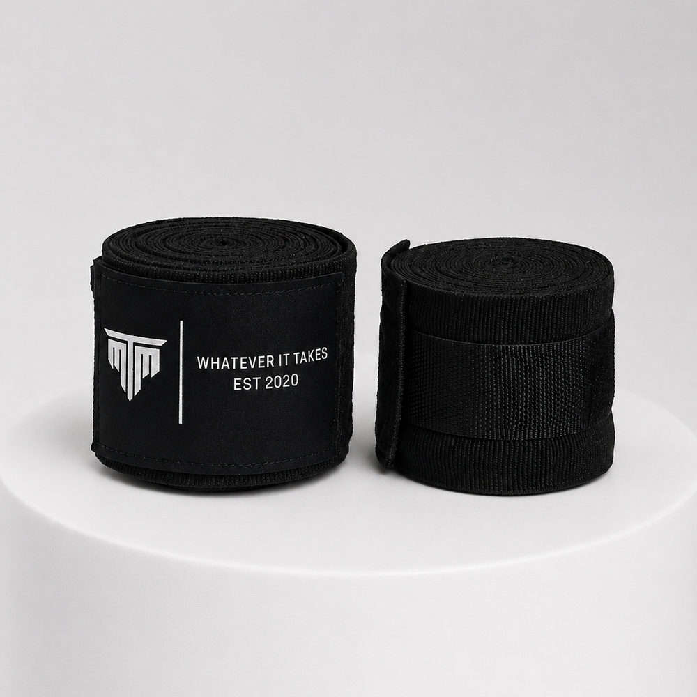 MTM 4.5M Hand Wraps in black, rolled up