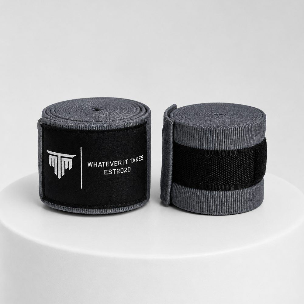 MTM 4.5M Hand Wraps in Grey, laid flat