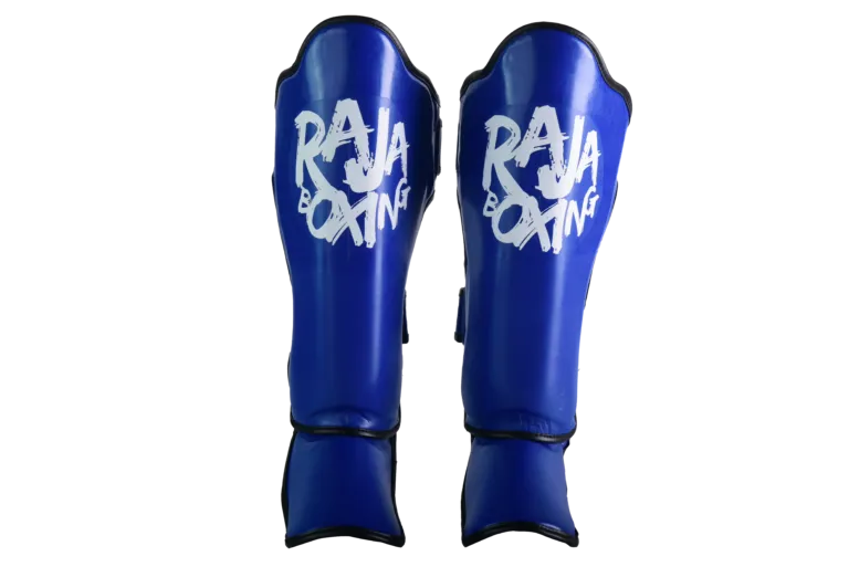 Raja Boxing Lightweight Shin Guards V4 in blue, side view