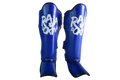 Raja Boxing Lightweight Shin Guards V4 in blue, front view