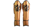 Raja Boxing Lightweight Shin Guards V4 in gold, front view