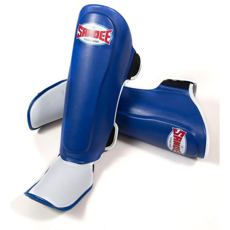 Sandee Kids Authentic Boot Shinguards Blue & White close-up of foot protection