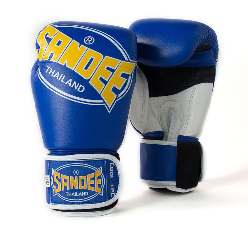 Sandee Cool-Tec Velcro 3 Tone Boxing Gloves - Blue, Yellow & White