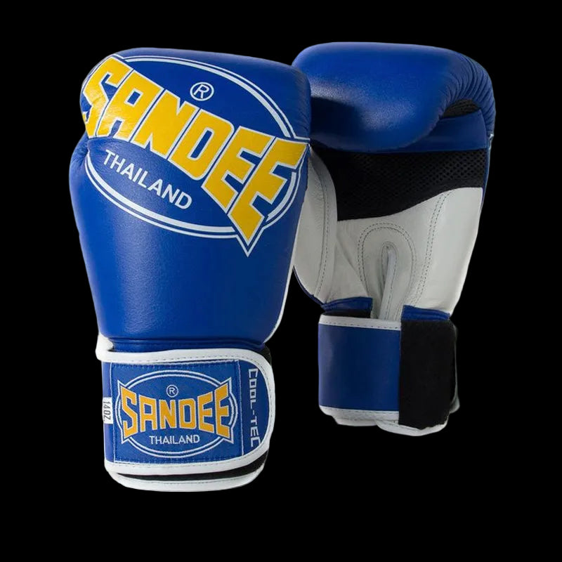 Sandee Cool-Tec Velcro 3 Tone Boxing Gloves - Blue, Yellow & White