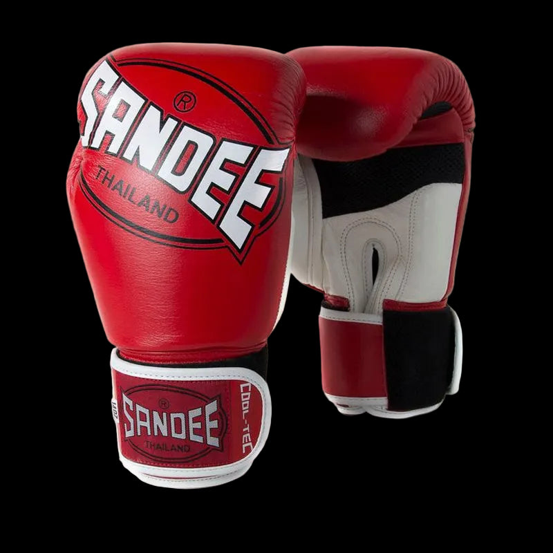 Sandee Cool-Tec Velcro 3 Tone Boxing Gloves - Red, White & Black