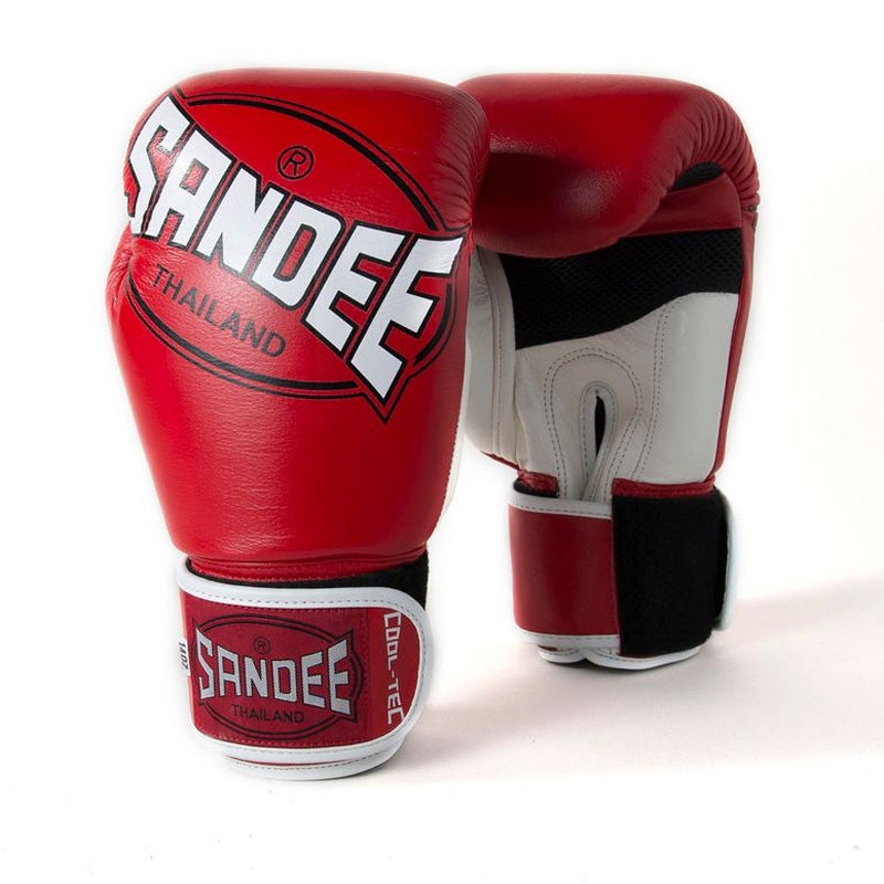 Sandee Cool-Tec Velcro 3 Tone Boxing Gloves - Red, White & Black