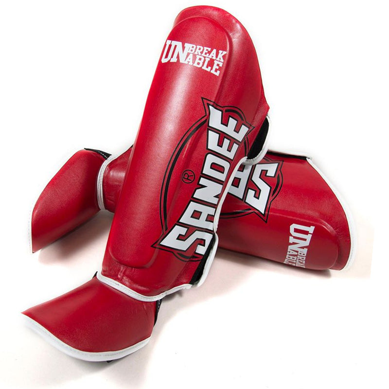 Sandee Kids Cool-Tec Boot Shinguards Red White Black close-up of foot protection