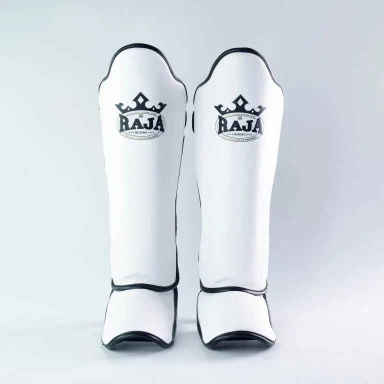 Raja Boxing Lightweight Shin Guards in white, side view