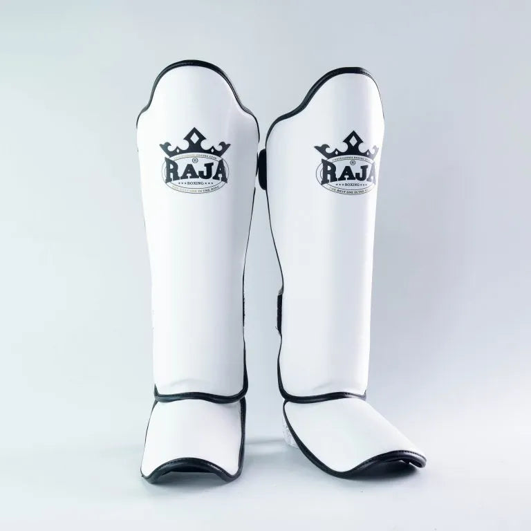 Raja Boxing Lightweight Shin Guards in white, front view