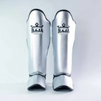 Raja Boxing Lightweight Shin Guards in silver, side view