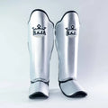 Raja Boxing Lightweight Shin Guards in silver, front view