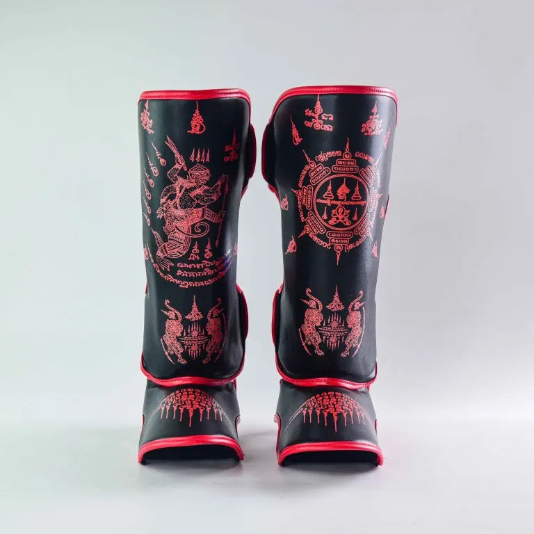 Raja Boxing SakYan Fancy Shin Guards in black, side view