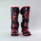 Raja Boxing SakYan Fancy Shin Guards in black, front view