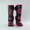 Raja Boxing SakYan Fancy Shin Guards in black, front view