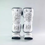 Raja Boxing SakYan Fancy Shin Guards in white, side view