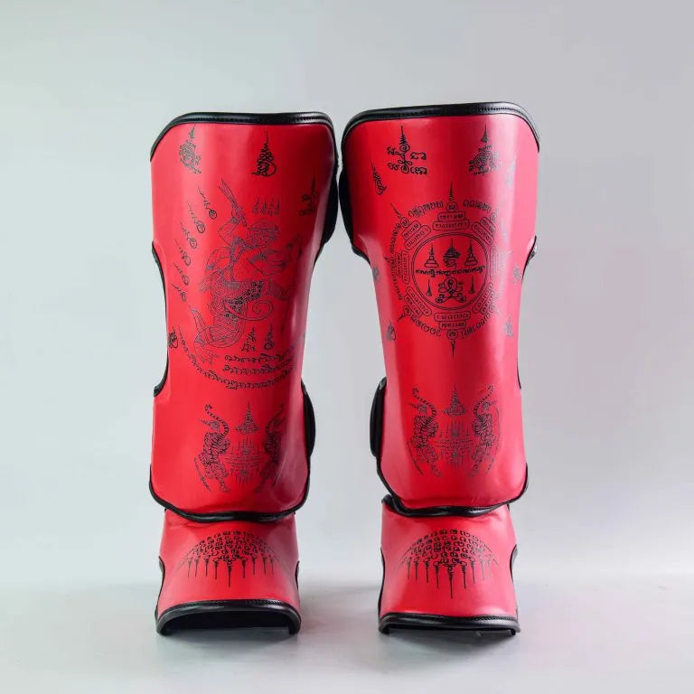 Raja Boxing SakYan Fancy Shin Guards Red side view