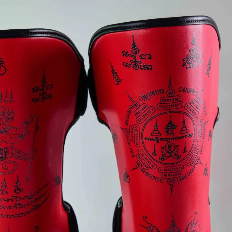 Raja Boxing SakYan Fancy Shin Guards Red back view