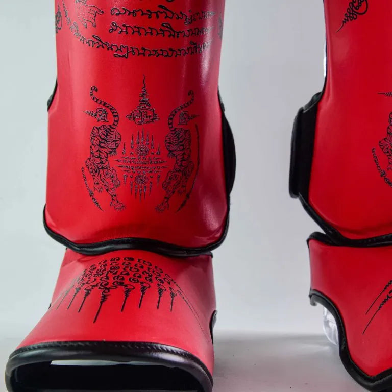 Raja Boxing SakYan Fancy Shin Guards Red detail view