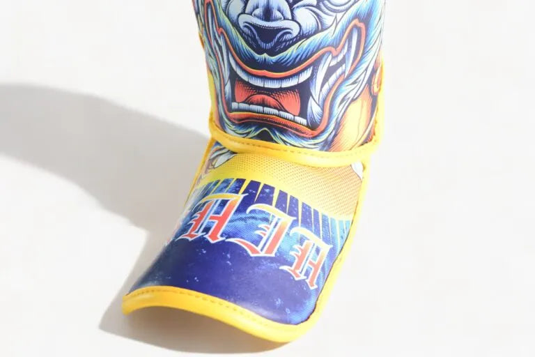 Close-up of Raja Boxing Hanuman Lightweight Shin Guards padding
