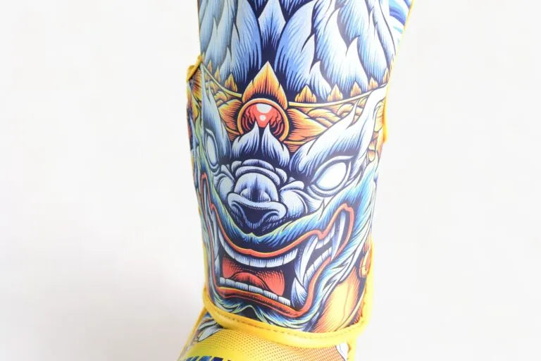 Raja Boxing Hanuman Lightweight Shin Guards, strap detail