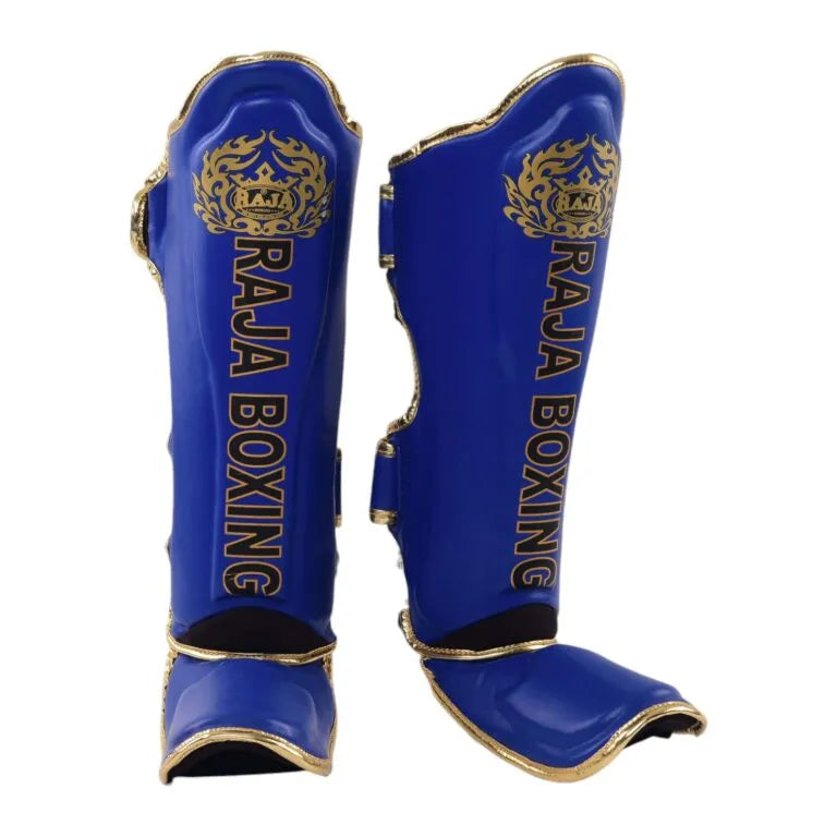 Raja Boxing LS-2 Shin Guards in blue, front view