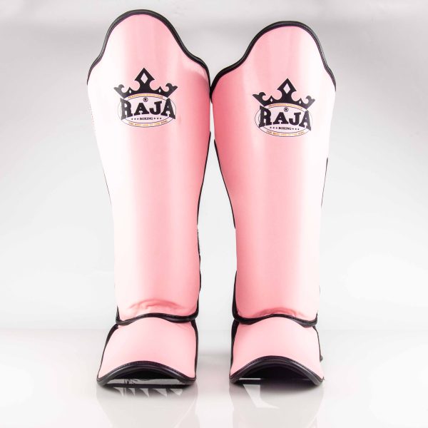 Raja Boxing Lightweight Shin Guards in Pink Pastel, angle view