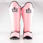 Raja Boxing Lightweight Shin Guards in Pink Pastel, angle view