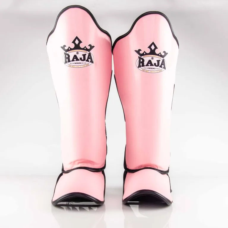 Raja Boxing Lightweight Shin Guards in Pink Pastel, front view
