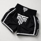 MTM Essentials Muay Thai Shorts in black, detailed view