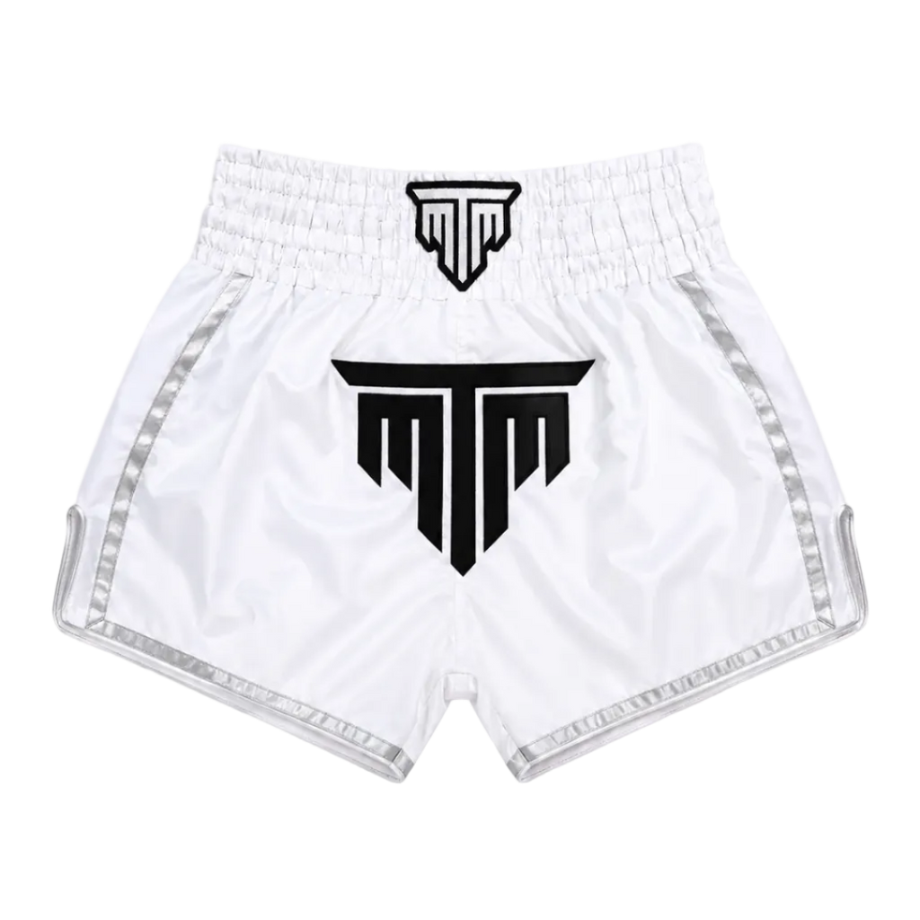 MTM Essentials Muay Thai Shorts in white, front view