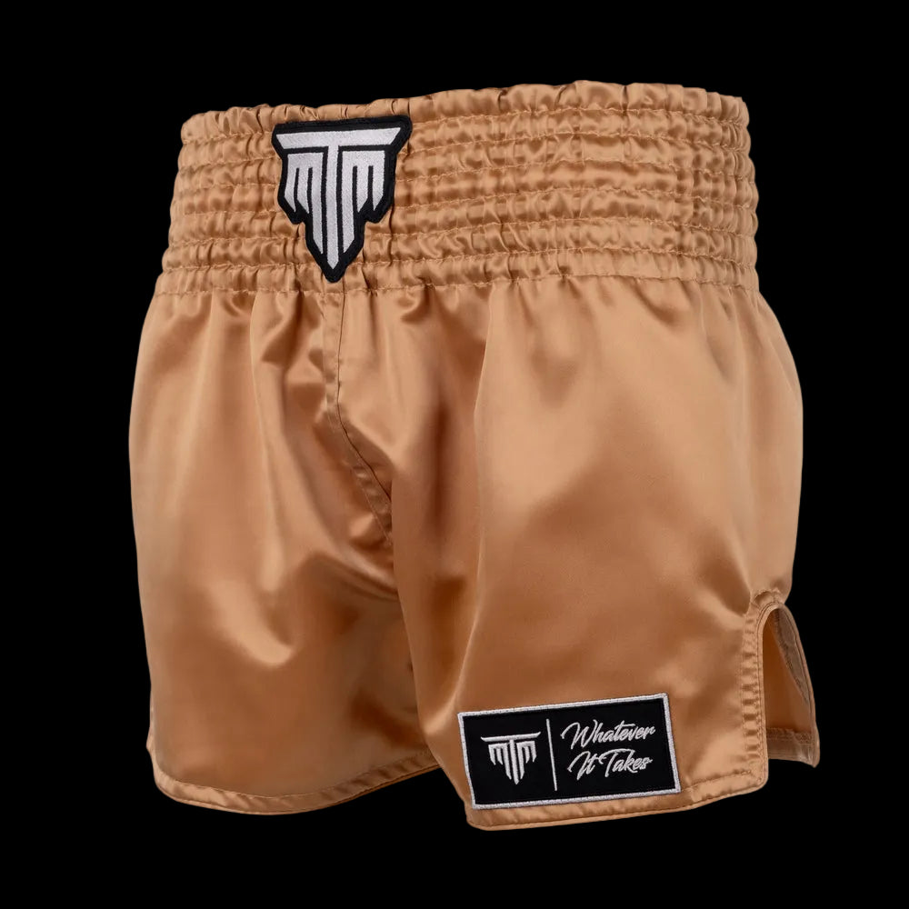MTM Classic Muay Thai Shorts Gold close up of waistband