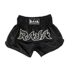 RAJA Boxing Micro Peach Muay Thai Shorts in black, front view