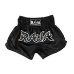RAJA Boxing Micro Peach Muay Thai Shorts in black, detail view