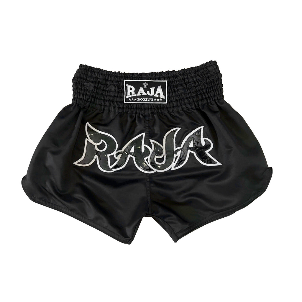 RAJA Boxing Micro Peach Muay Thai Shorts in black, full view