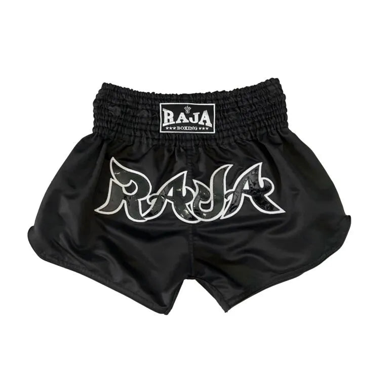 RAJA Boxing Micro Peach Muay Thai Shorts in black, front view
