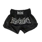 RAJA Boxing Micro Peach Muay Thai Shorts in black, folded view