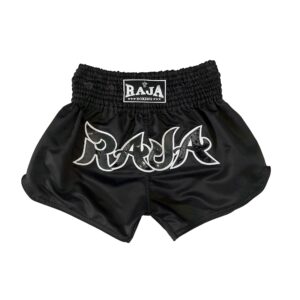 RAJA Boxing Micro Peach Muay Thai Shorts in black, folded view