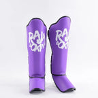 Raja Boxing Lightweight Shin Guards V4 in purple, front view