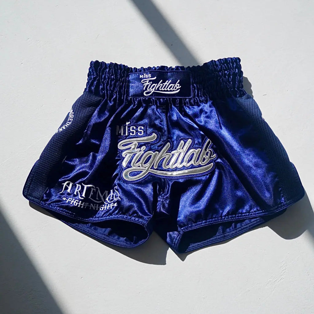 Miss Fightlab Artemis Fight Night Limited Edition Thai Boxing Shorts - Blue, front view
