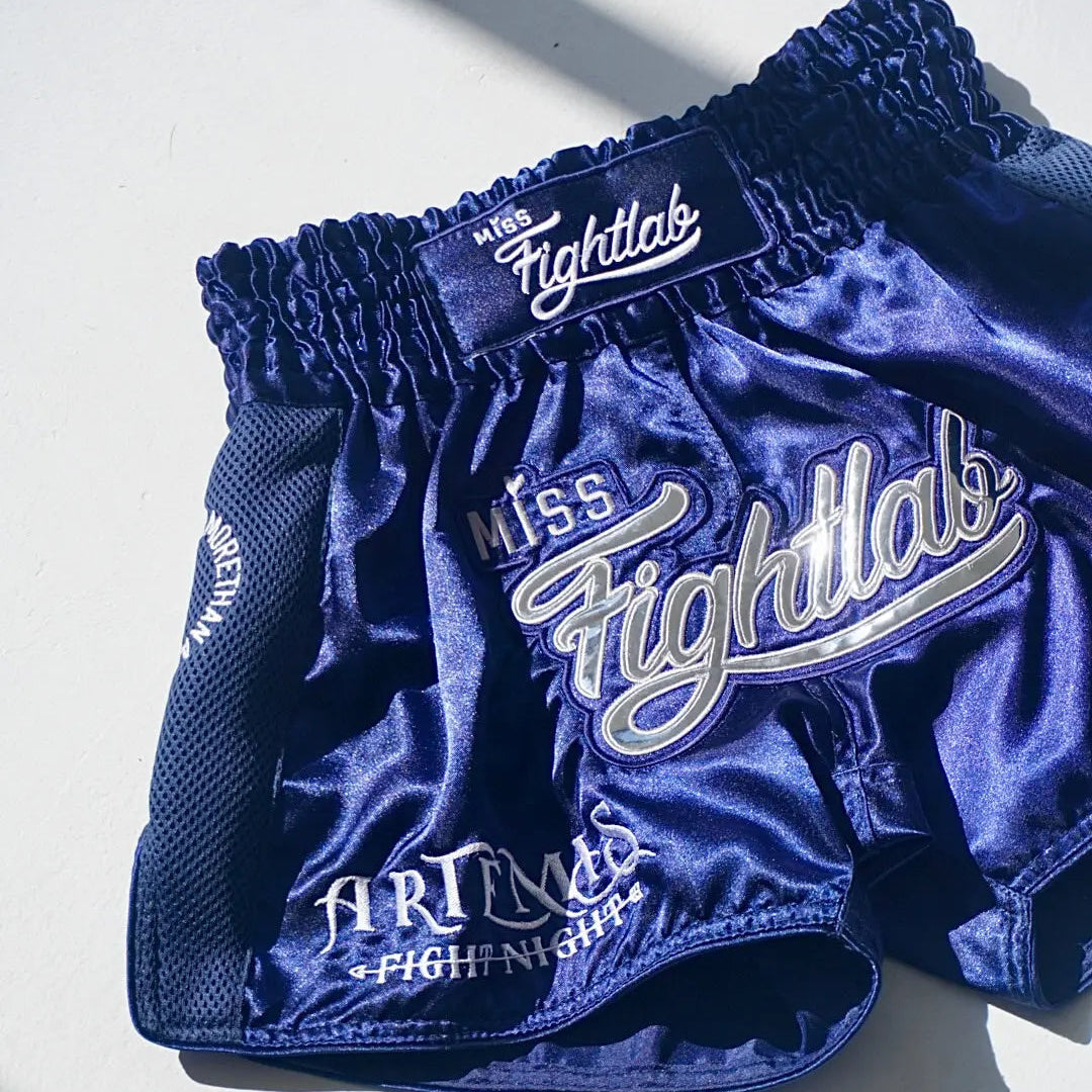 Miss Fightlab Artemis Fight Night Limited Edition Thai Boxing Shorts - Blue, side view