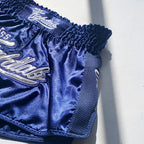 Miss Fightlab Artemis Fight Night Limited Edition Thai Boxing Shorts - Blue, close-up of waistband