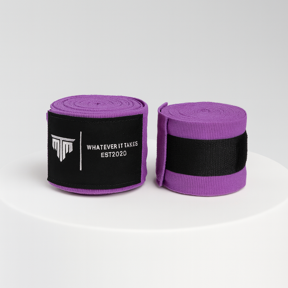 MTM 4.5M Hand Wraps in purple, rolled up