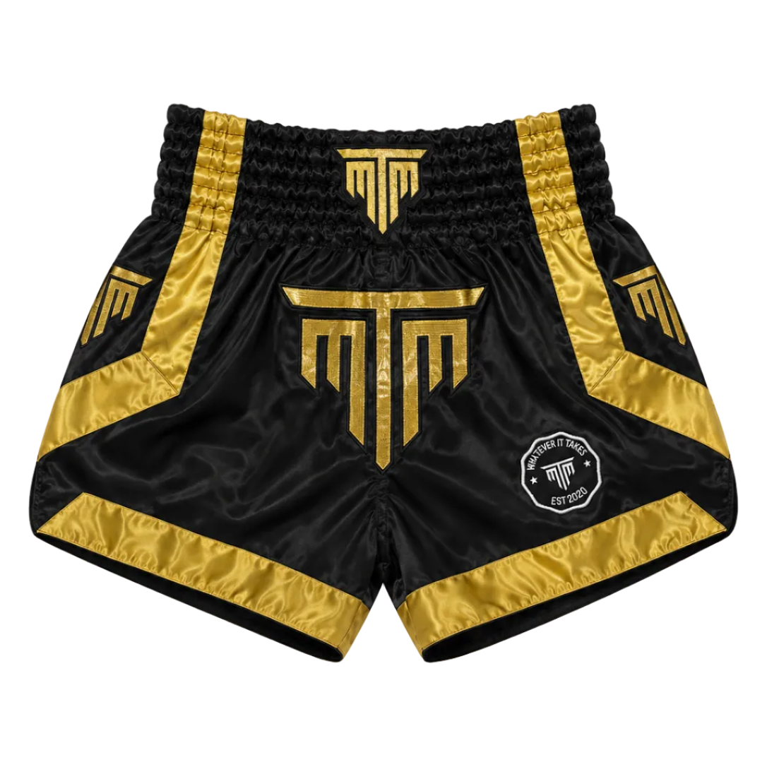 MTM Royale Muay Thai Shorts in black with gold detailing