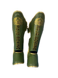 Raja Boxing LS-2 Slim Shin Guards in Oak Green, front view