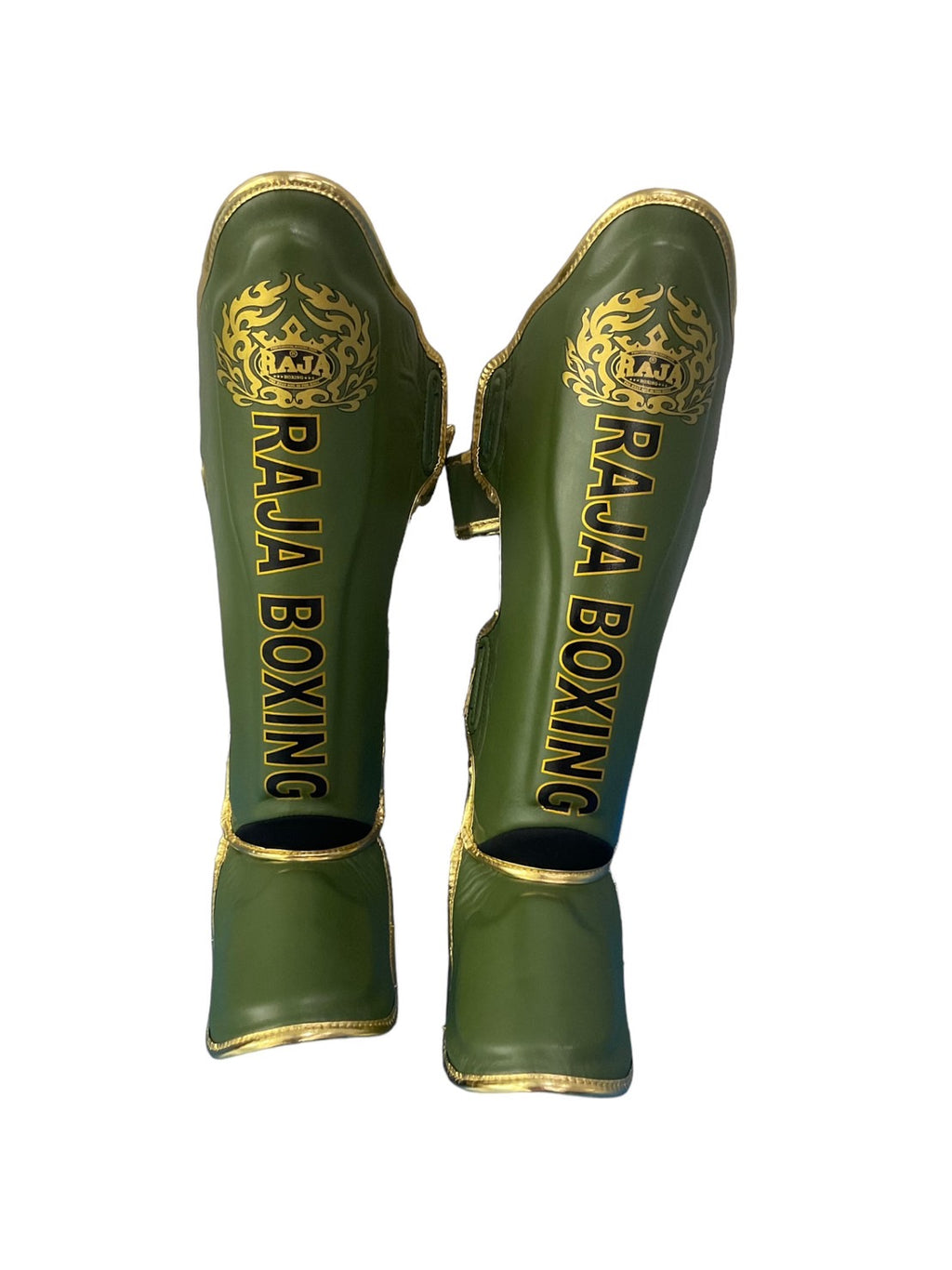 Raja Boxing LS-2 Slim Shin Guards in Oak Green, full view